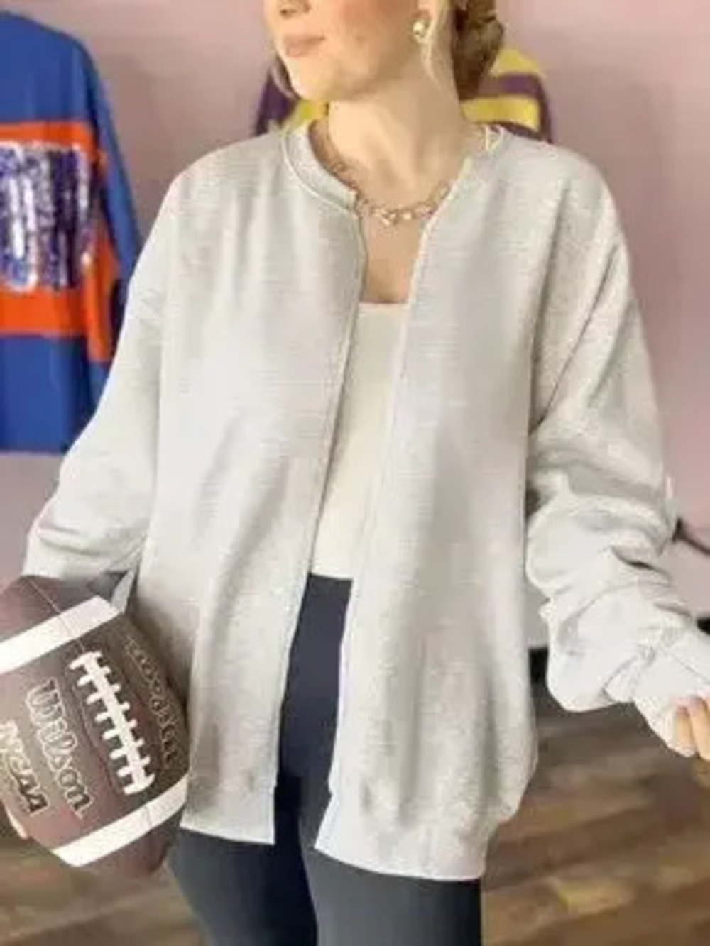 Solid Color Zip Front Jacket Style Sweatshirt - Picture 2 of 8